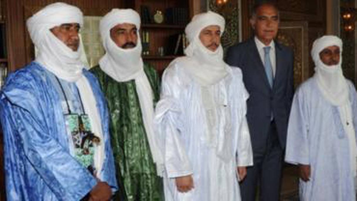 Le Mouvement national pour la libération de l'Azawad a rejeté le pseudo-"Accord d'Alger". Ici, une délégation du MNLA accueillie par Salaheddine Mezouar, dernièrement à Rabat.  
