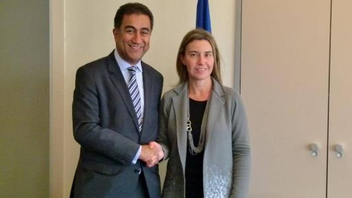 Fathallah Sijilmassi, Sg de l'UpM, avec la haute représentante de la Commission européenne, Federica Mogherini. 
